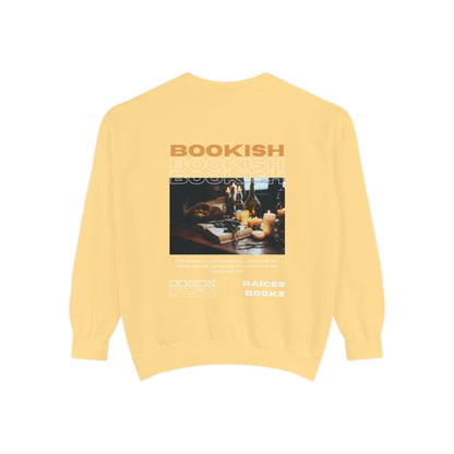 Bookish Latino Garment-Dyed Sweatshirt with Candles and Books Design