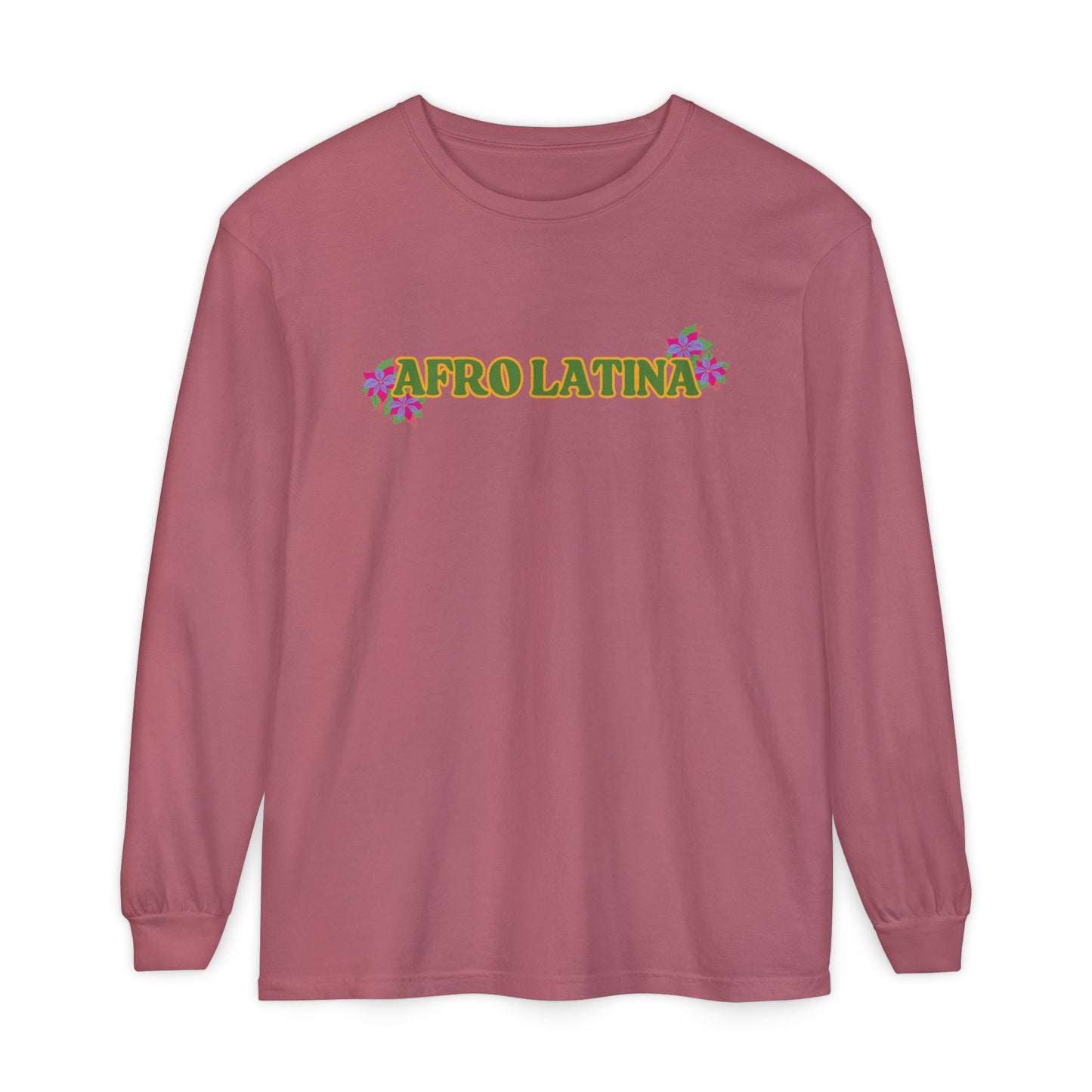 Long Sleeve T-Shirt Afro Latina Belleza Latina Afro with Flowers