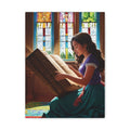 Canvas Wall Art - Latina Reading Magical Book in Library
