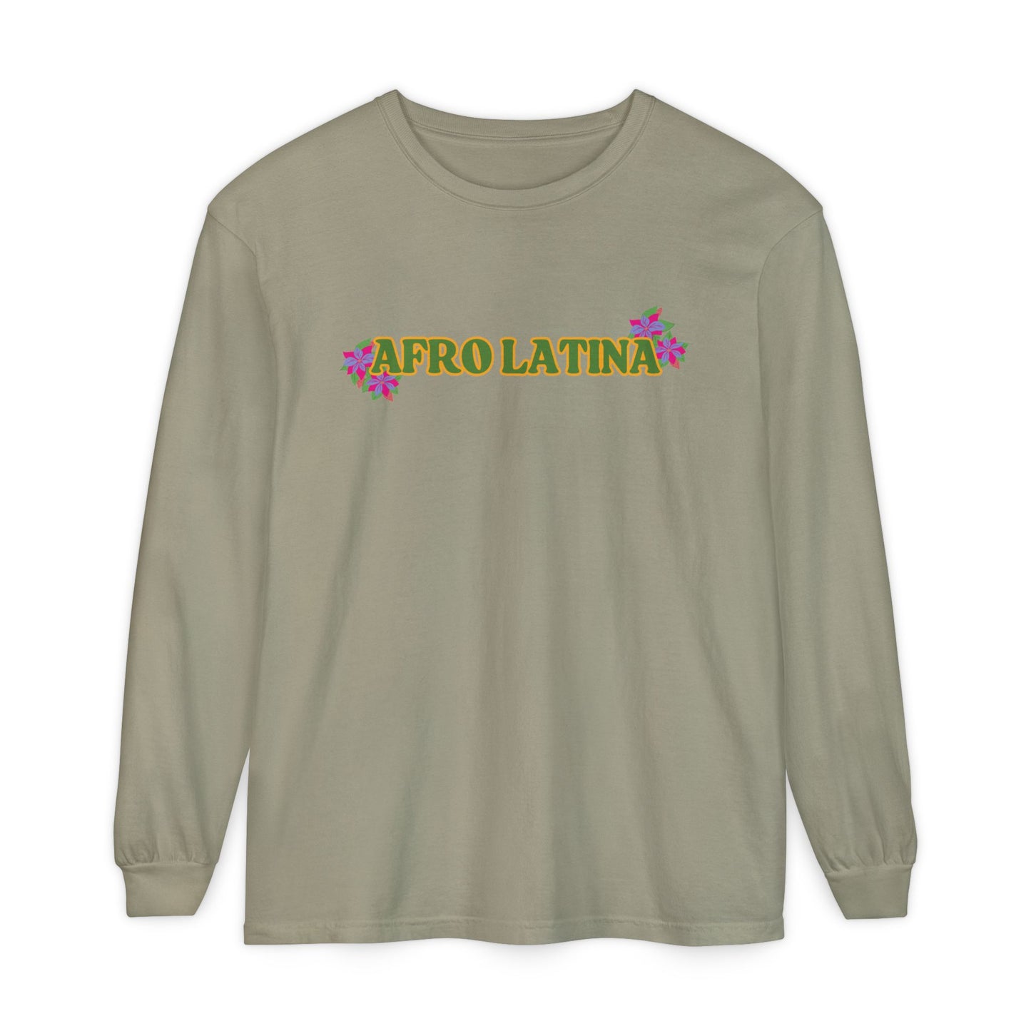 Long Sleeve T-Shirt Afro Latina Belleza Latina Afro with Flowers