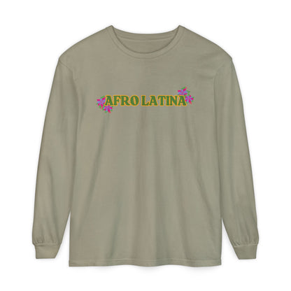 Long Sleeve T-Shirt Afro Latina Belleza Latina Afro with Flowers