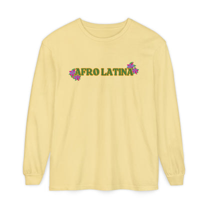 Long Sleeve T-Shirt Afro Latina Belleza Latina Afro with Flowers