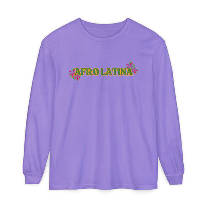 Long Sleeve T-Shirt Afro Latina Belleza Latina Afro with Flowers