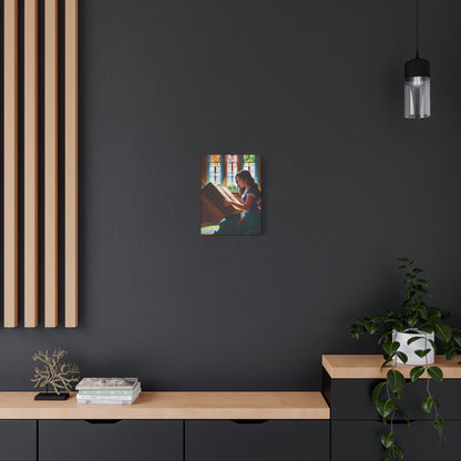Canvas Wall Art - Latina Reading Magical Book in Library