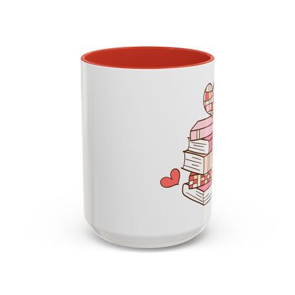 Mug - Pink and Red Stack of Books with Hearts Coffee Mug (11, 15oz)