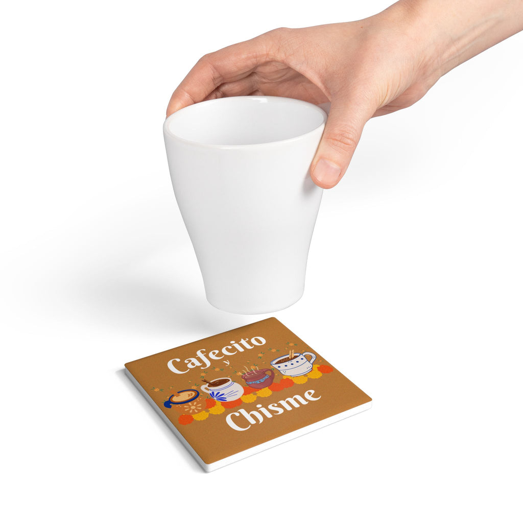 "Cafecito y Chisme" Brown Ceramic Coaster