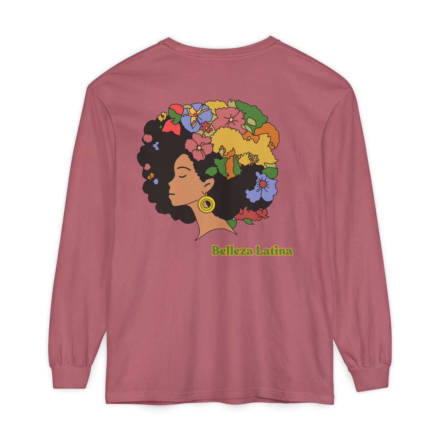 Long Sleeve T-Shirt Afro Latina Belleza Latina Afro with Flowers