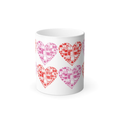 Color Morphing Mug - Red and Pink Hearts Made of Books