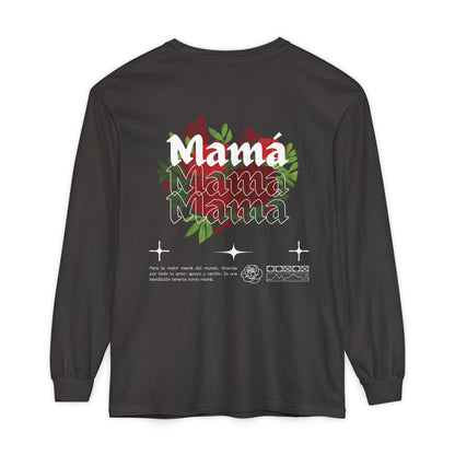 Long Sleeve T-Shirt Mama with Heart and Roses Design
