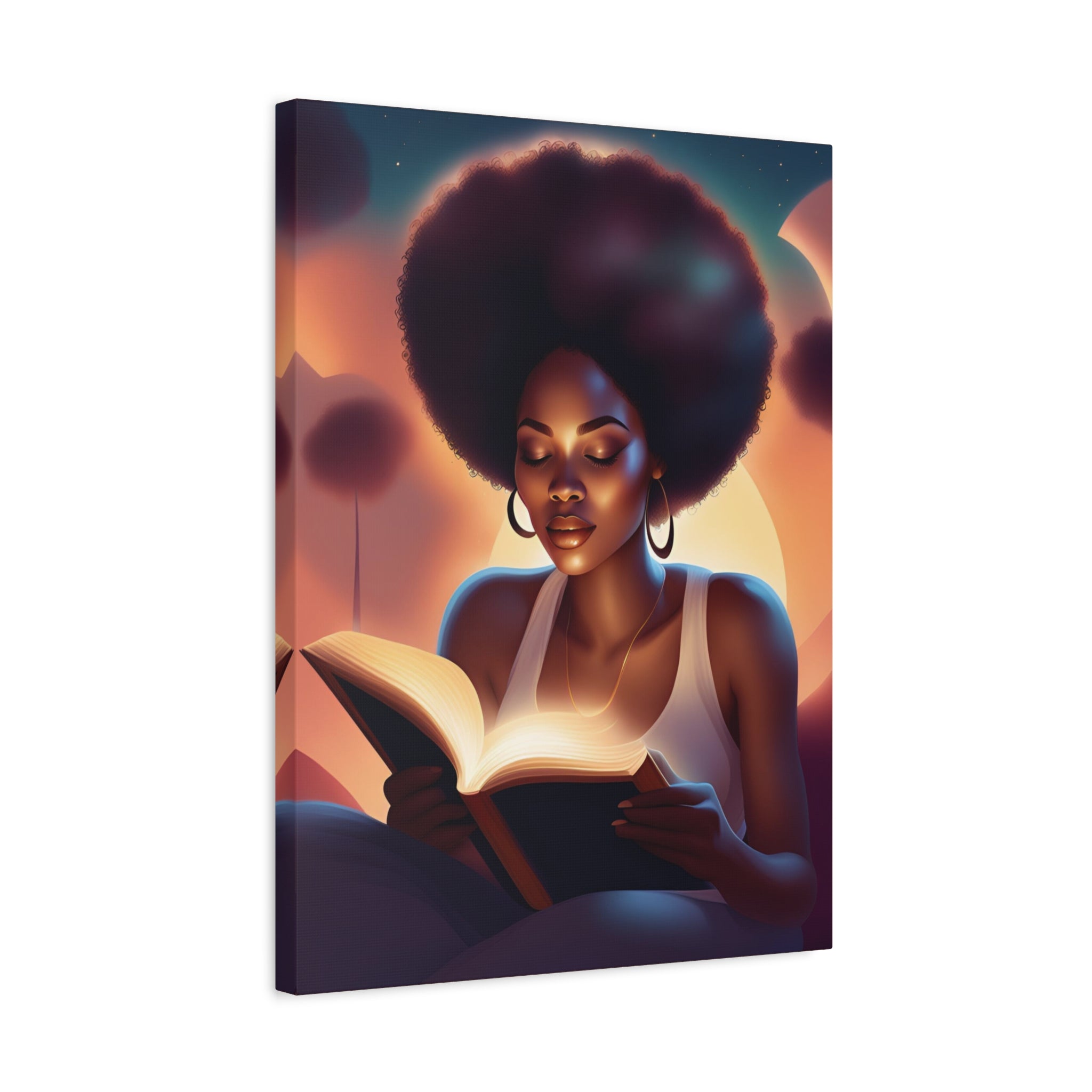 Canvas Wall Art Afro Latina Reading Magical Book