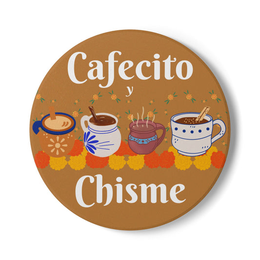 "Cafecito y Chisme" Brown Ceramic Coaster
