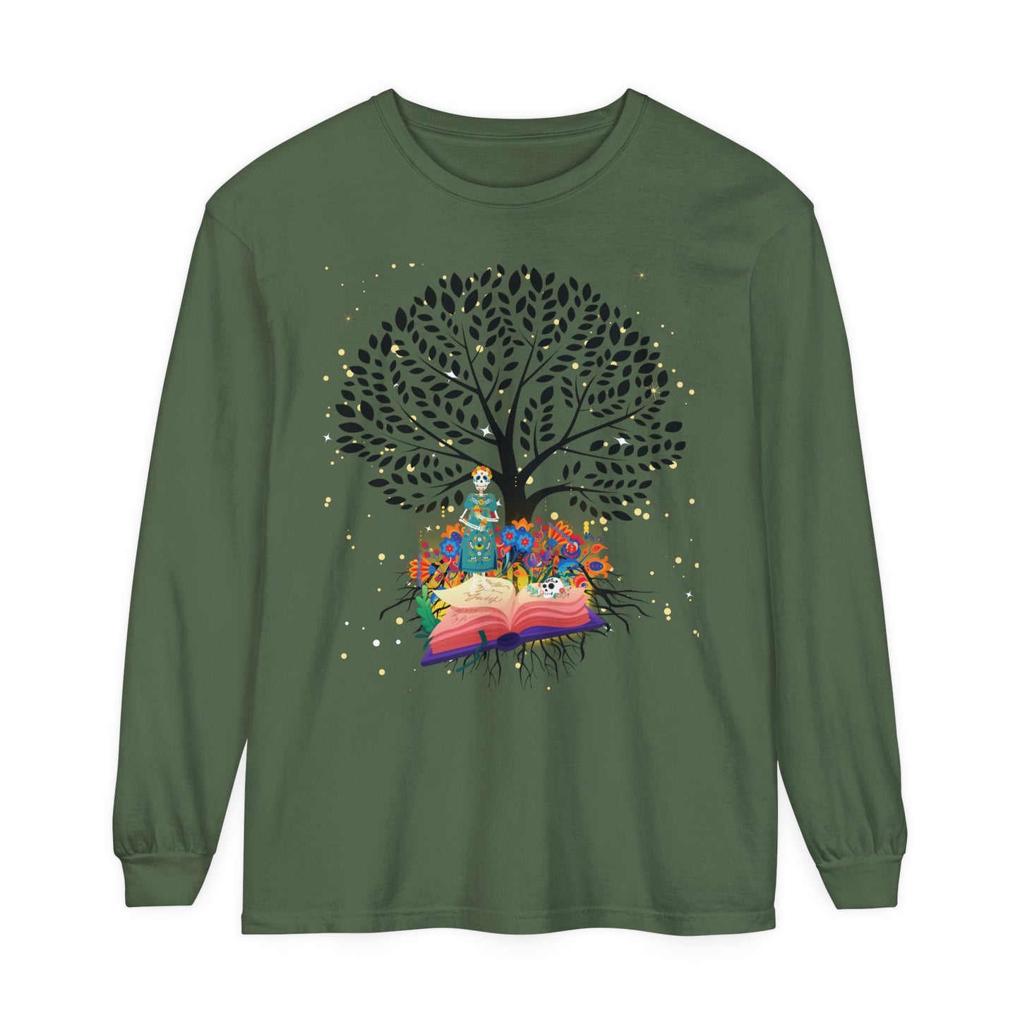 Long Sleeve T-Shirt - Magical Tree with Catrina and Roots Design