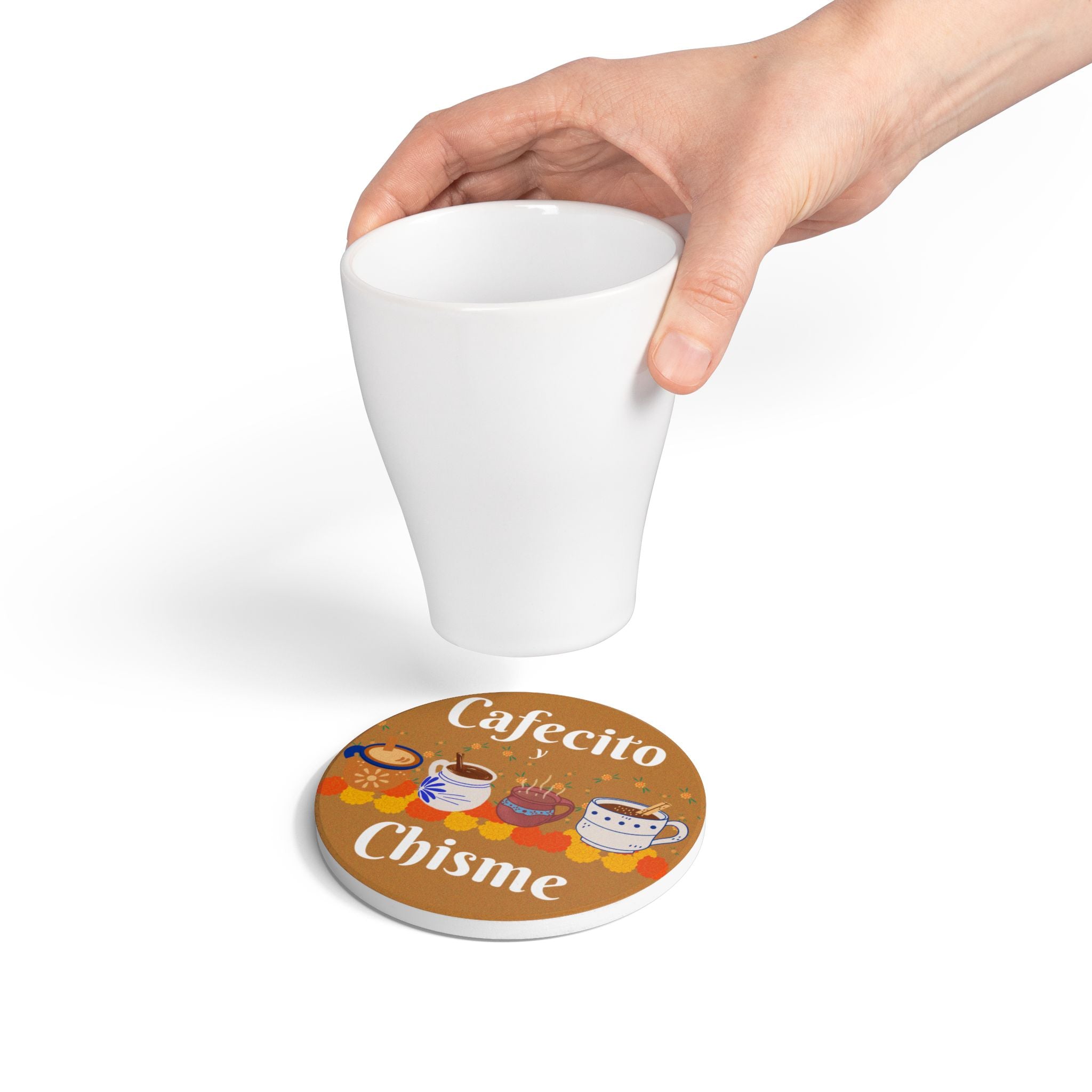 "Cafecito y Chisme" Brown Ceramic Coaster
