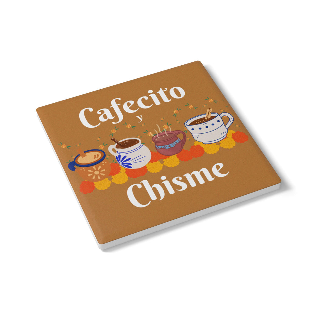 "Cafecito y Chisme" Brown Ceramic Coaster