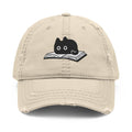 Distressed Hat - Embroidered Cat on Book