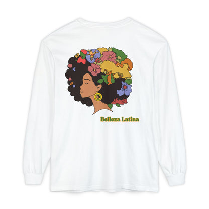 Long Sleeve T-Shirt Afro Latina Belleza Latina Afro with Flowers