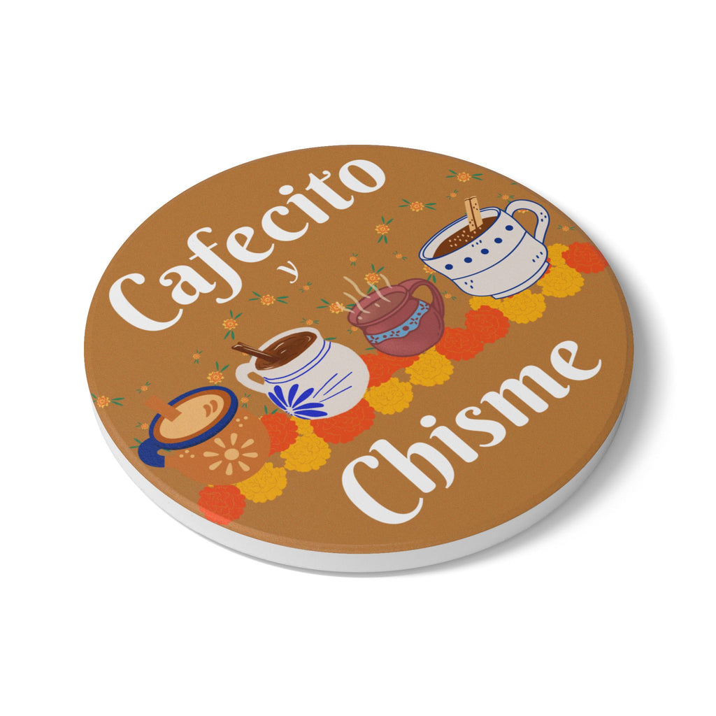 "Cafecito y Chisme" Brown Ceramic Coaster
