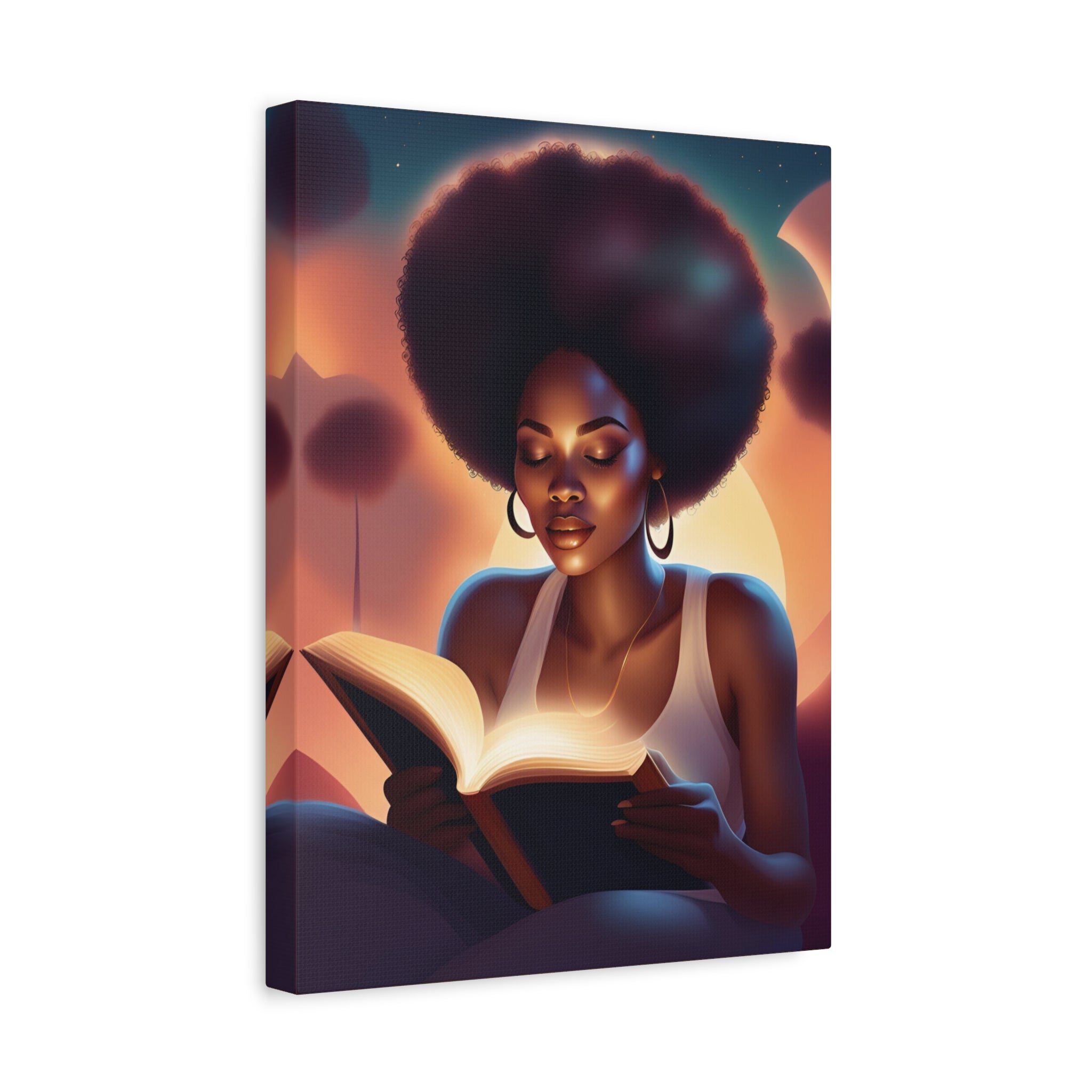 Canvas Wall Art Afro Latina Reading Magical Book