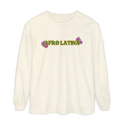 Long Sleeve T-Shirt Afro Latina Belleza Latina Afro with Flowers