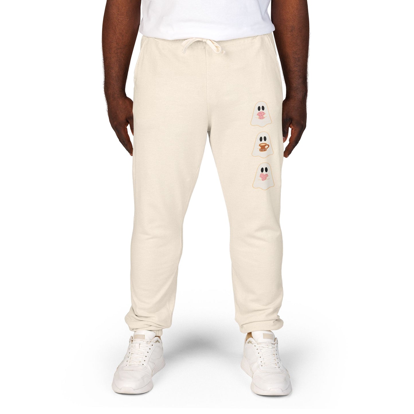 Fleece Sweatpants - Concha Season with Ghosts Eating Conchas Design