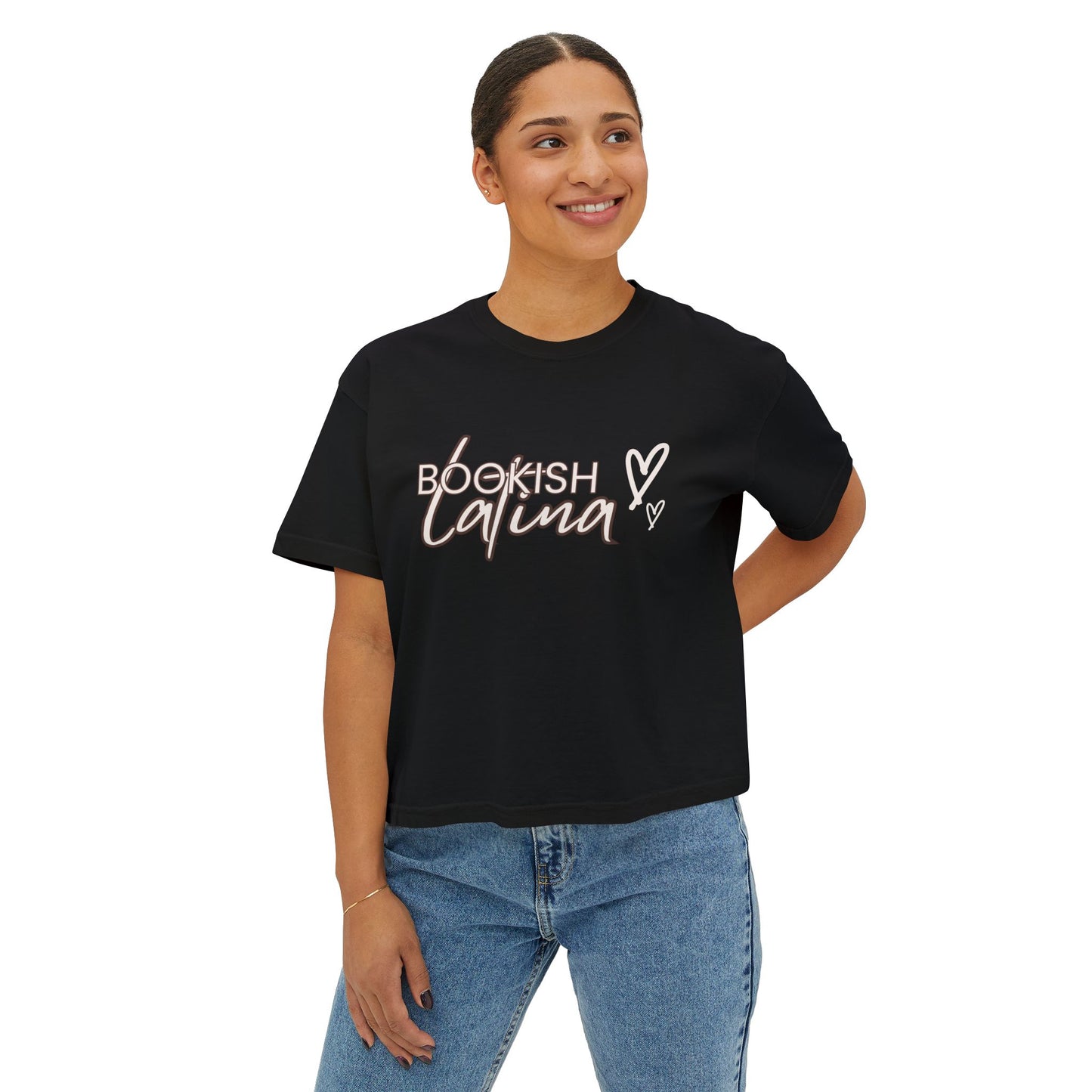 Boxy Tee Bookish Latina with Hearts Shirt