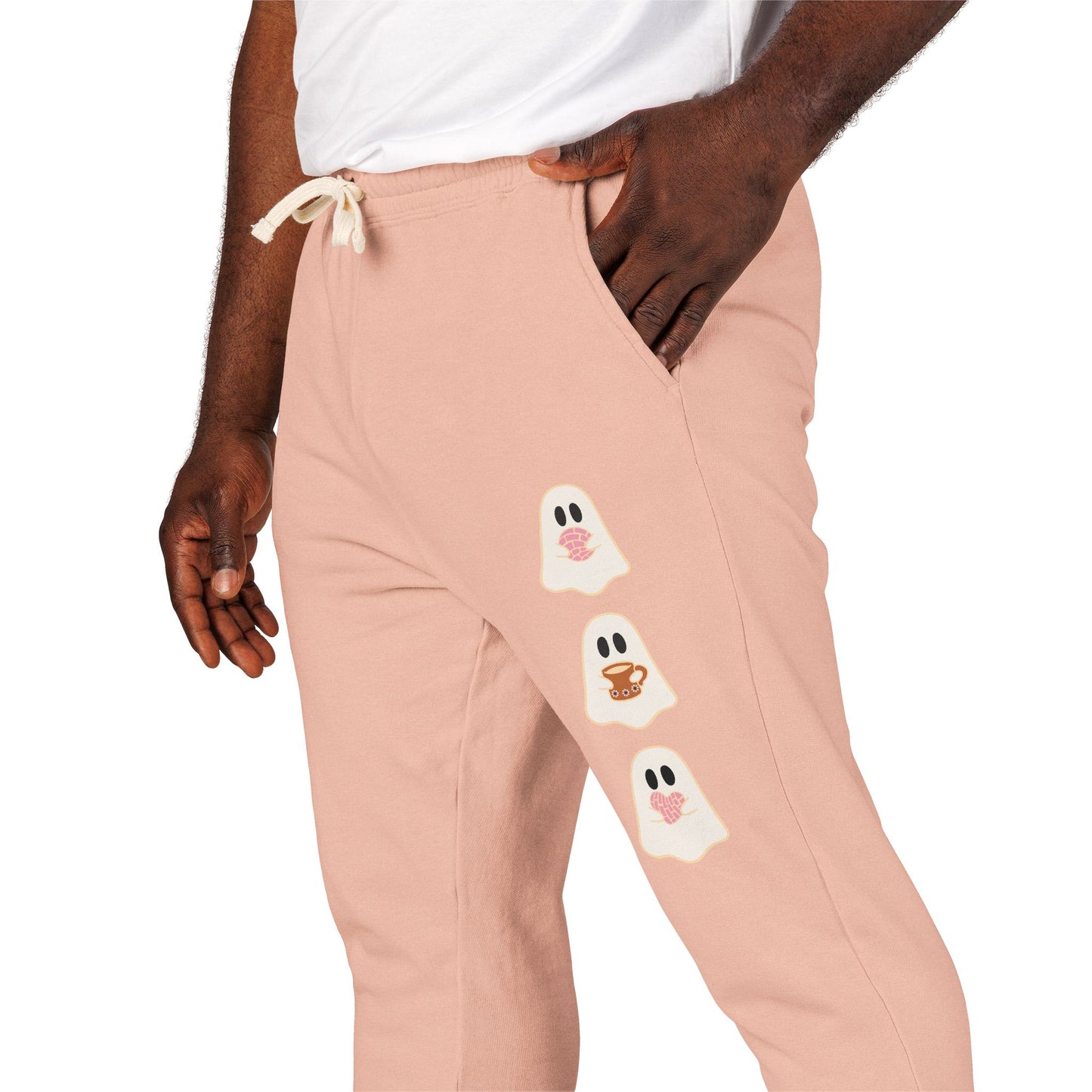 Fleece Sweatpants - Concha Season with Ghosts Eating Conchas Design
