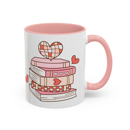 Mug - Pink and Red Stack of Books with Hearts Coffee Mug (11, 15oz)