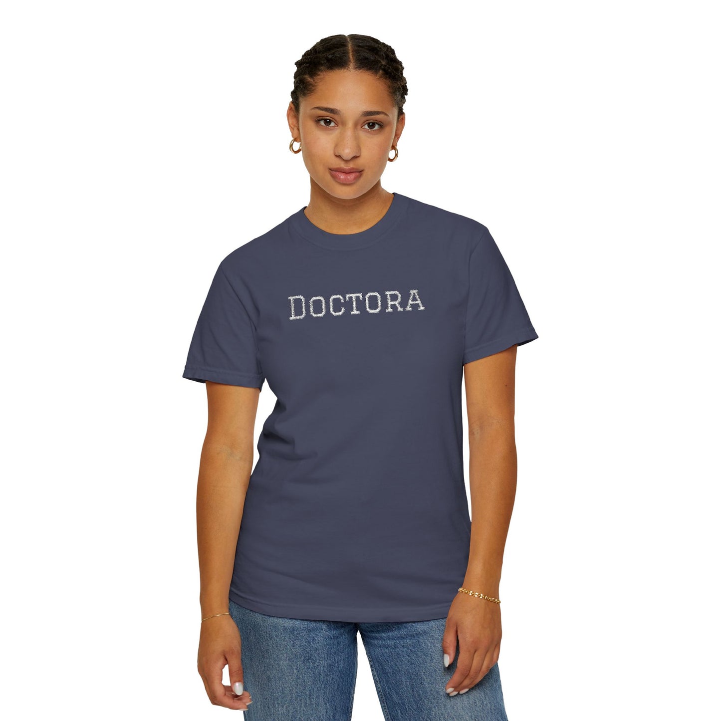 Embroidered Doctora T-Shirt — Feminine Doctor Shirt for Professionals