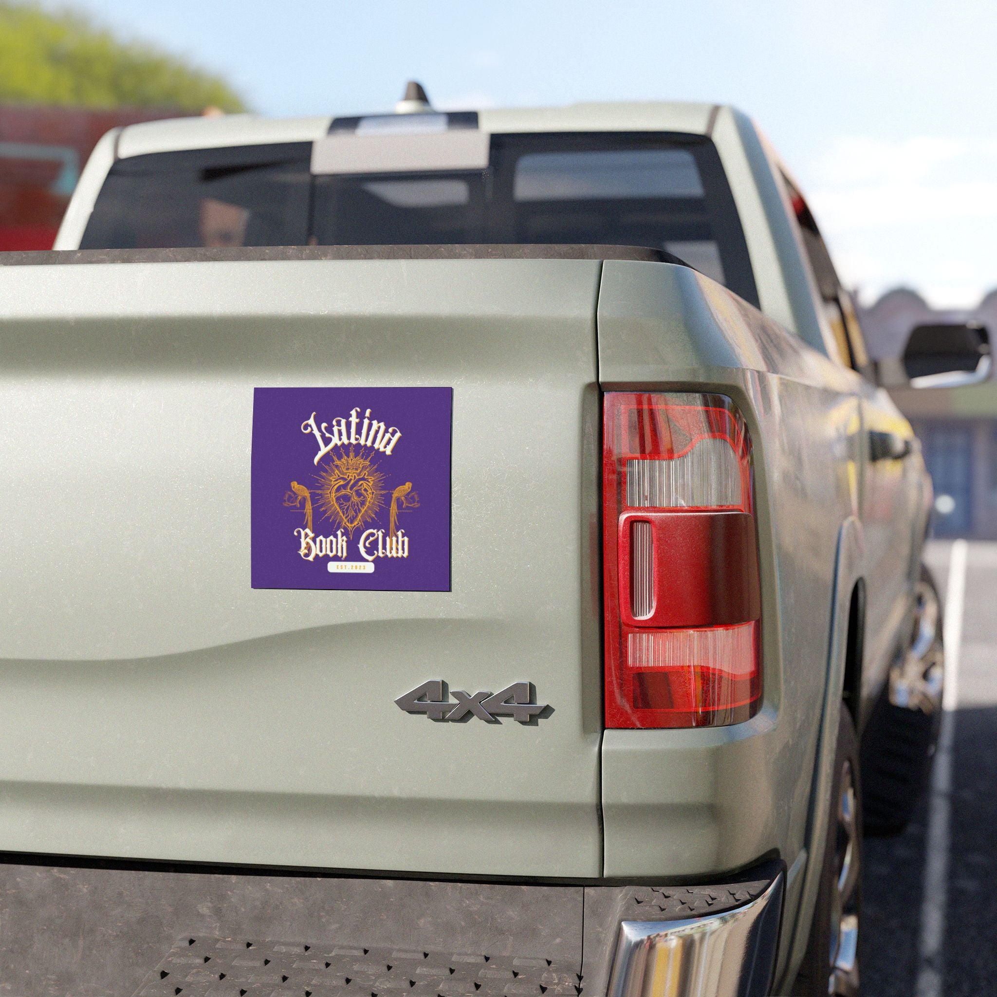 Latina Book Club Car Magnet — Gold Sacred Heart Design on Purple