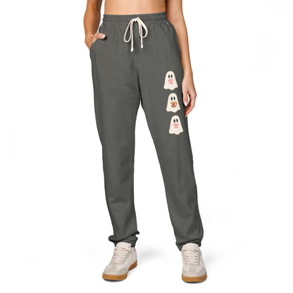 Fleece Sweatpants - Concha Season with Ghosts Eating Conchas Design