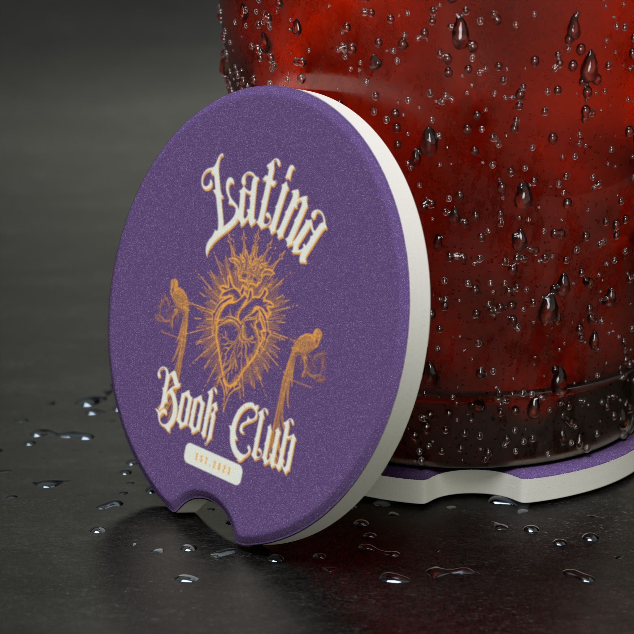 Soapstone Car Coaster — 'Latina Book Club' Heart Design