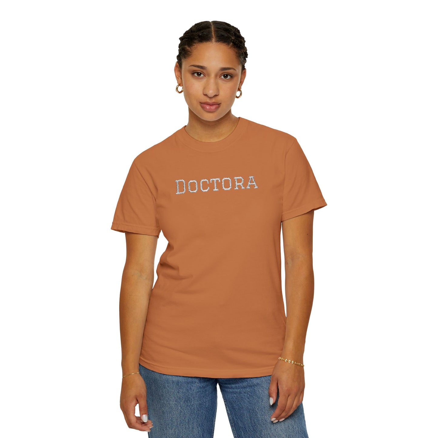 Embroidered Doctora T-Shirt — Feminine Doctor Shirt for Professionals
