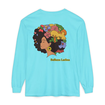 Long Sleeve T-Shirt Afro Latina Belleza Latina Afro with Flowers