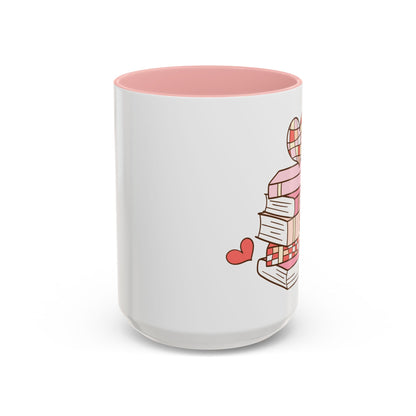 Mug - Pink and Red Stack of Books with Hearts Coffee Mug (11, 15oz)