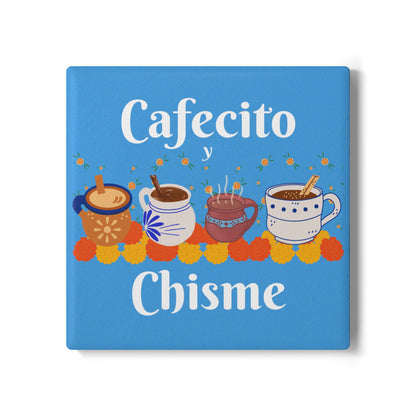 Cafecito y Chisme Light Blue Ceramic Coaster