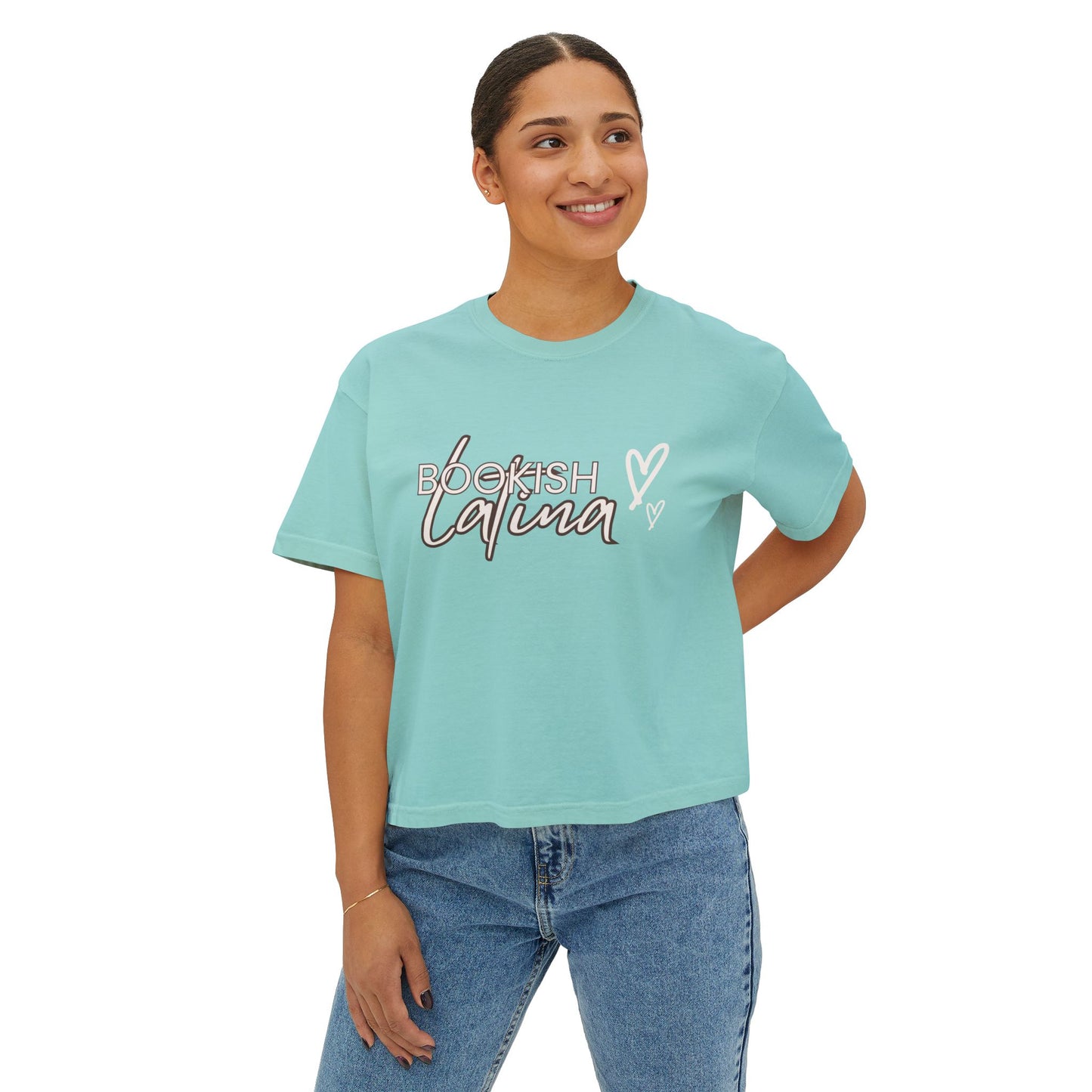Boxy Tee Bookish Latina with Hearts Shirt