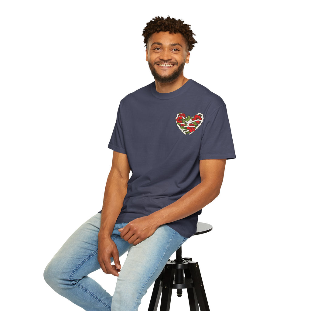Unisex Garment-Dyed T-shirt - Autentico, Chingon Latino with Calavera Heart