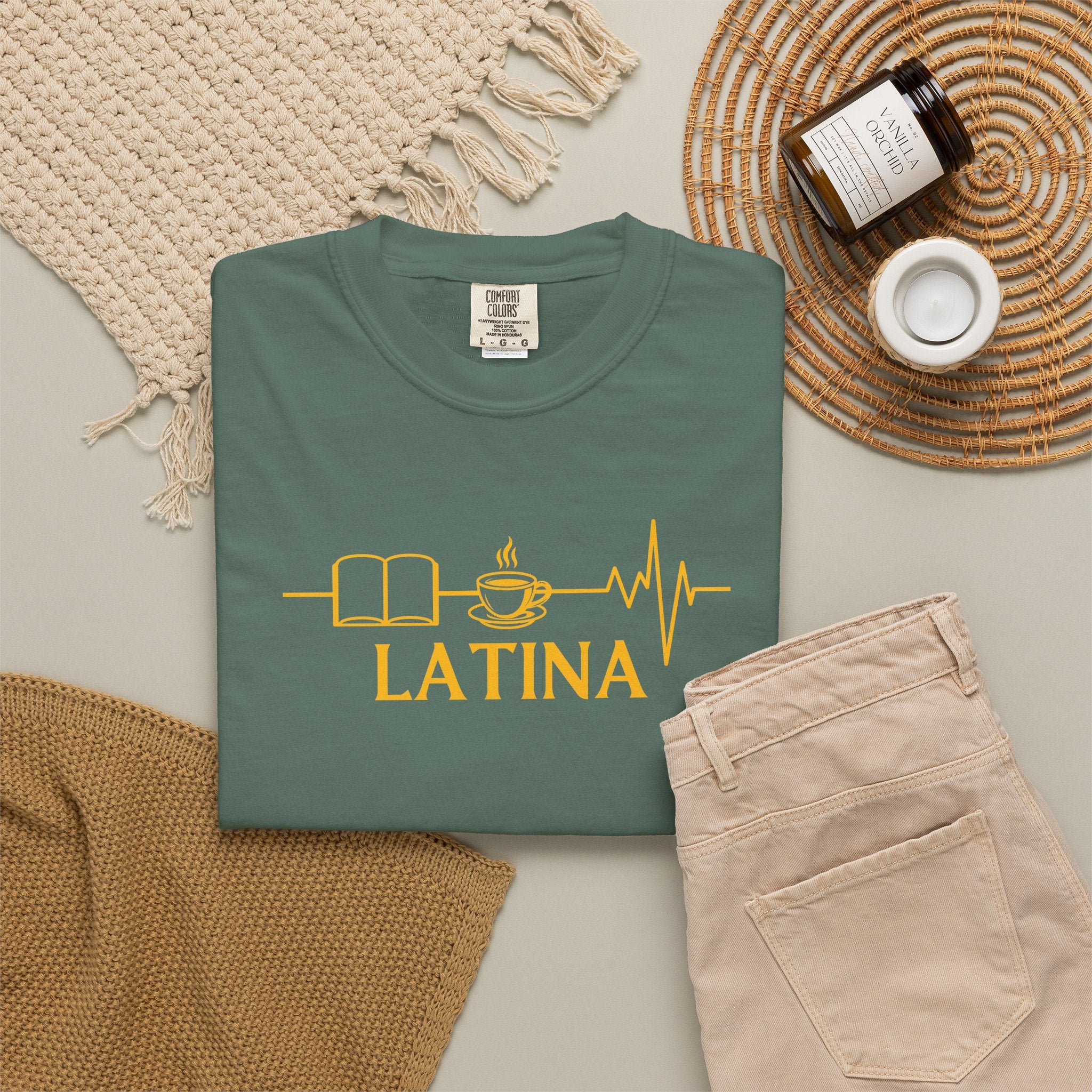 Latina with Coffee & Book Heartbeat T-Shirt
