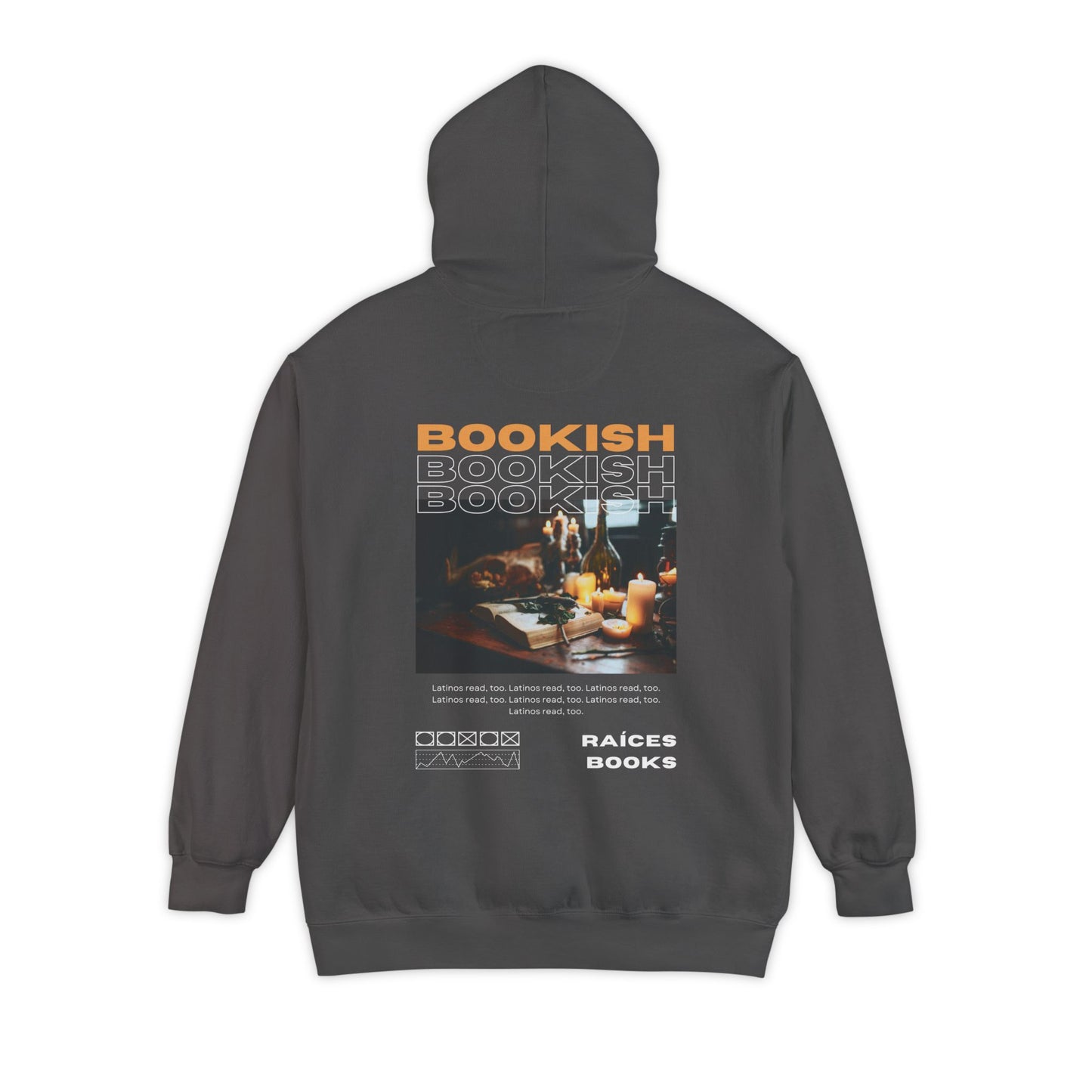 Bookish Latino Garment-Dyed Hoodie with Candles and Books Design