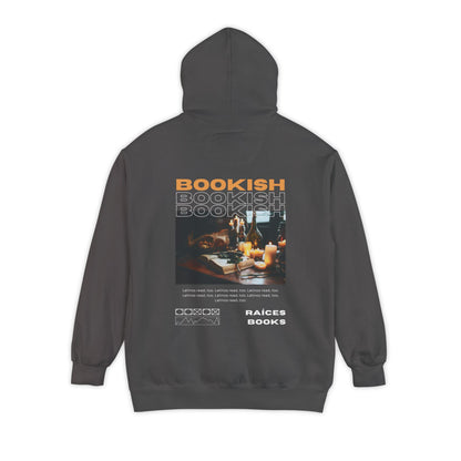Bookish Latino Garment-Dyed Hoodie with Candles and Books Design