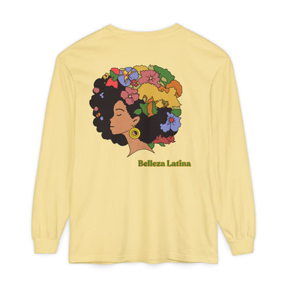 Long Sleeve T-Shirt Afro Latina Belleza Latina Afro with Flowers