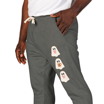 Fleece Sweatpants - Concha Season with Ghosts Eating Conchas Design