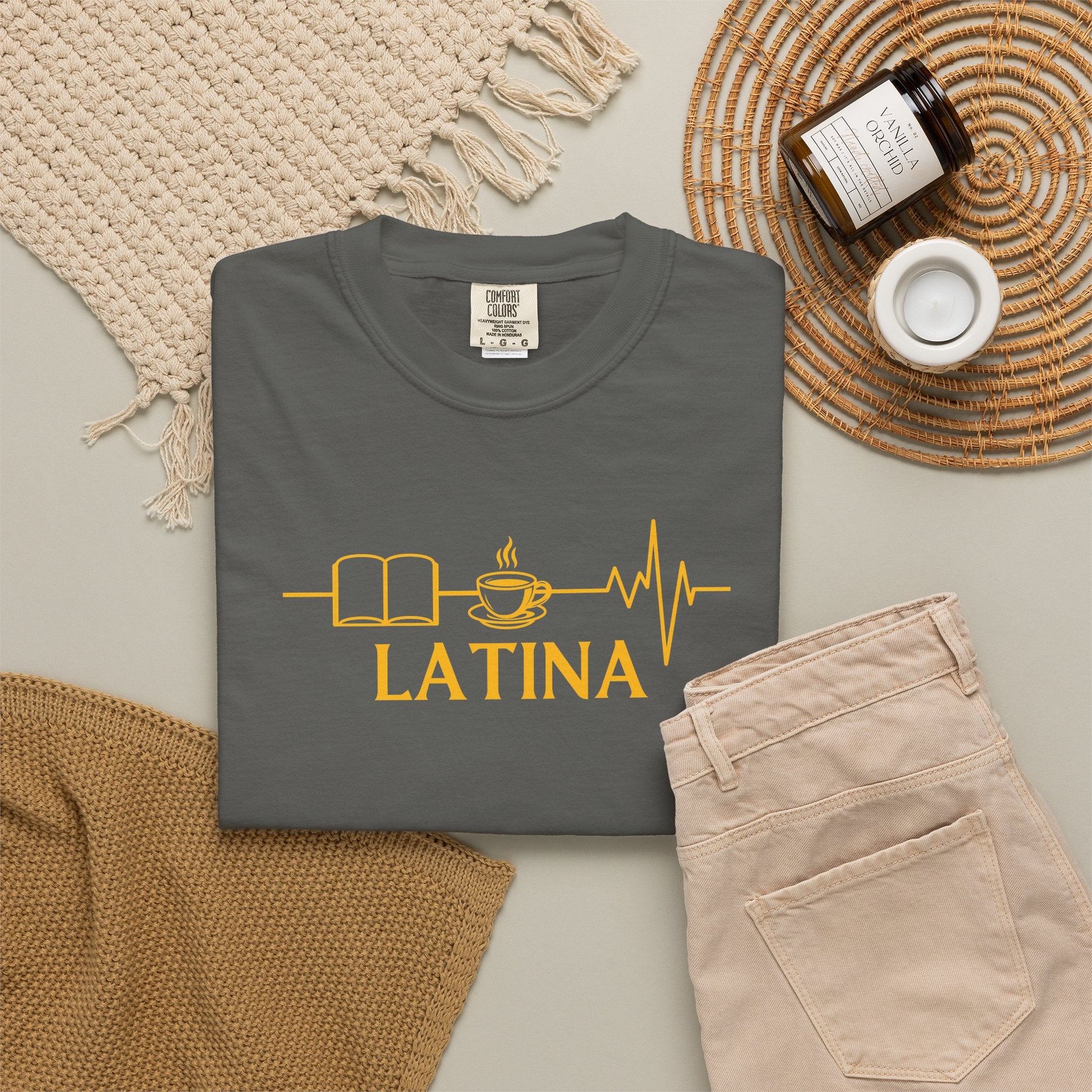 Latina with Coffee & Book Heartbeat T-Shirt