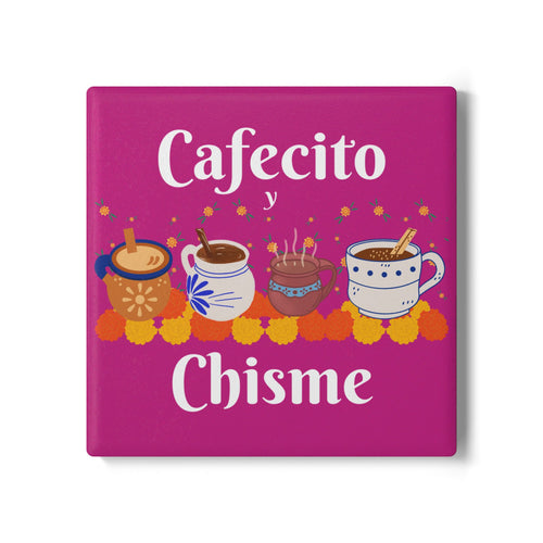 "Cafecito y Chisme" Pink Ceramic Coaster