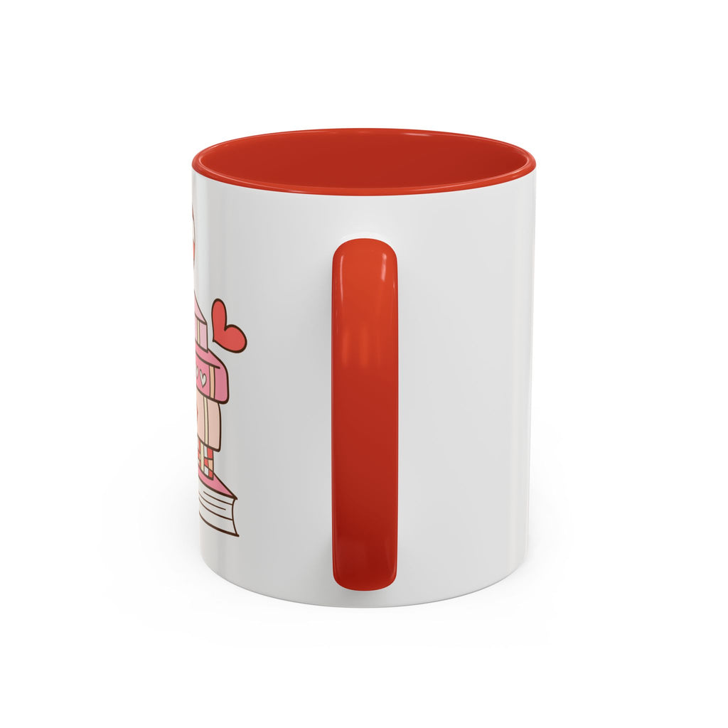 Mug - Pink and Red Stack of Books with Hearts Coffee Mug (11, 15oz)