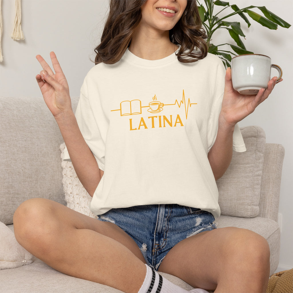 Latina with Coffee & Book Heartbeat T-Shirt