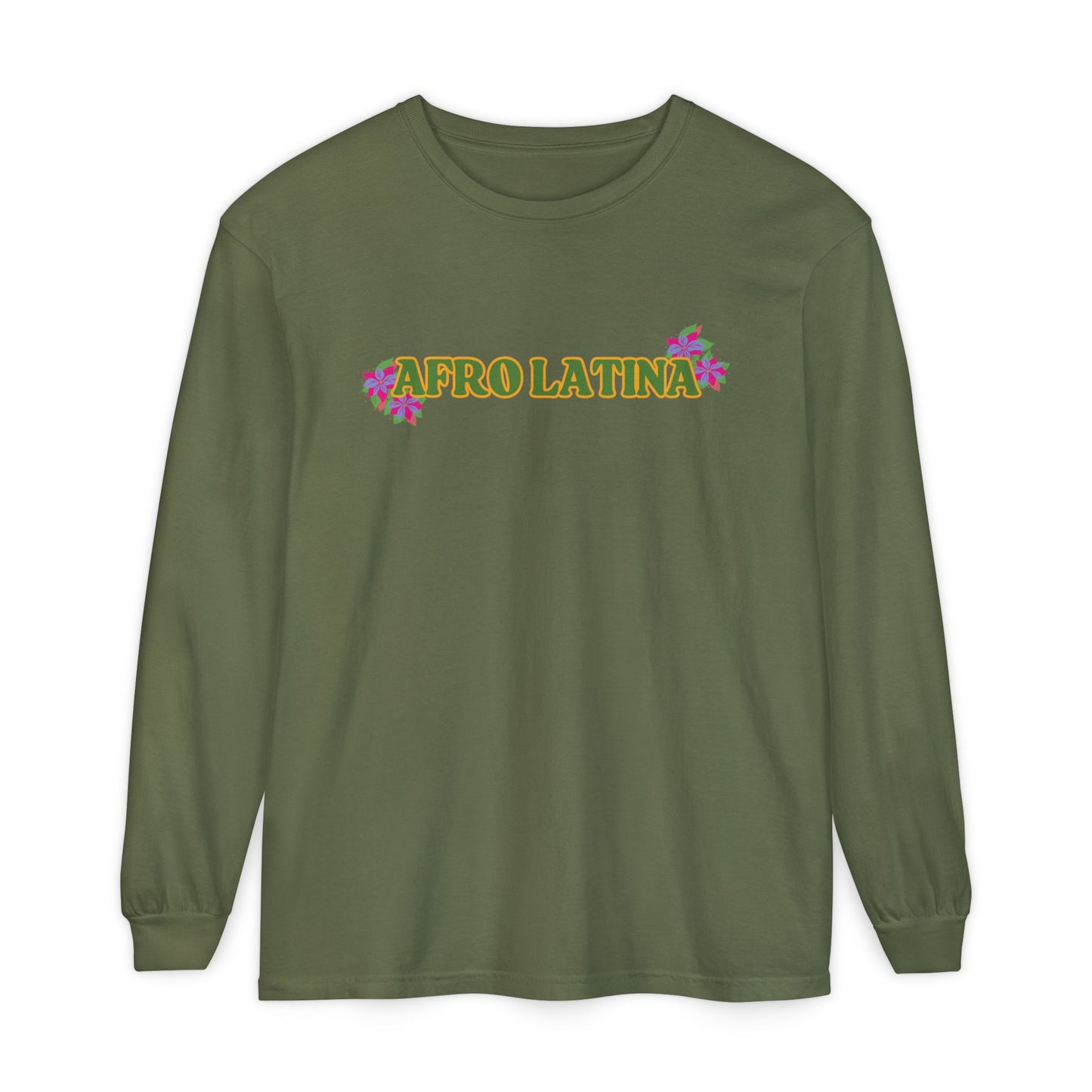 Long Sleeve T-Shirt Afro Latina Belleza Latina Afro with Flowers