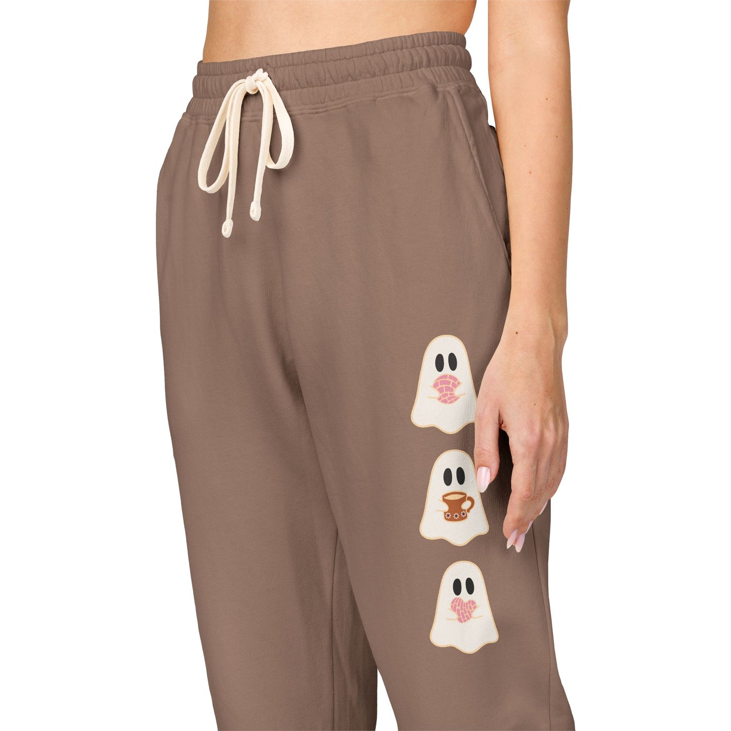 Fleece Sweatpants - Concha Season with Ghosts Eating Conchas Design