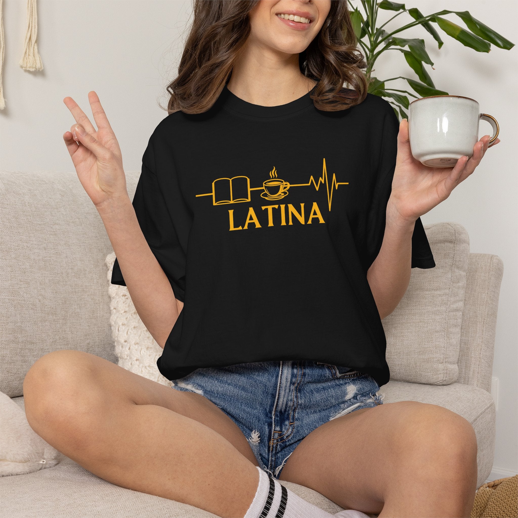 Latina with Coffee & Book Heartbeat T-Shirt