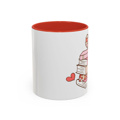 Mug - Pink and Red Stack of Books with Hearts Coffee Mug (11, 15oz)